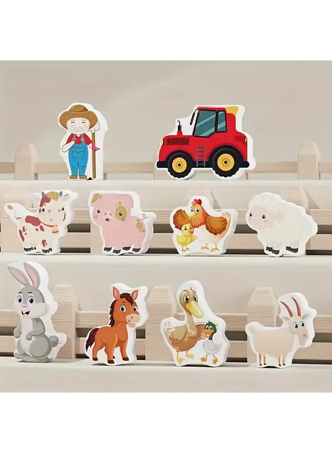 1 مجموعة مزرعة الحيوانات مكعبات البناء منزل شكل مطابقة الألغاز ألعاب - Image 3